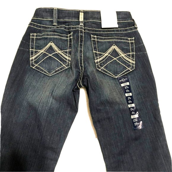 Ariat Denim - NWT ARIAT JEANS SIZE 27 R MID RISE STRAIGHT OCEAN BLUE EMBROIDERED DARK RINSE